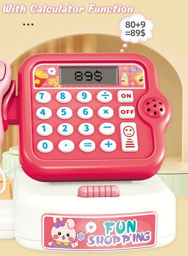 DURKU Cash Register Toy, Multi-Function Simulated Cash Register Toy with Shopping Cart, Calculator Supermarket Grocery Store Play set, Smart Cash Register Toy, Cash Register Toy with Light and Music - Image 5